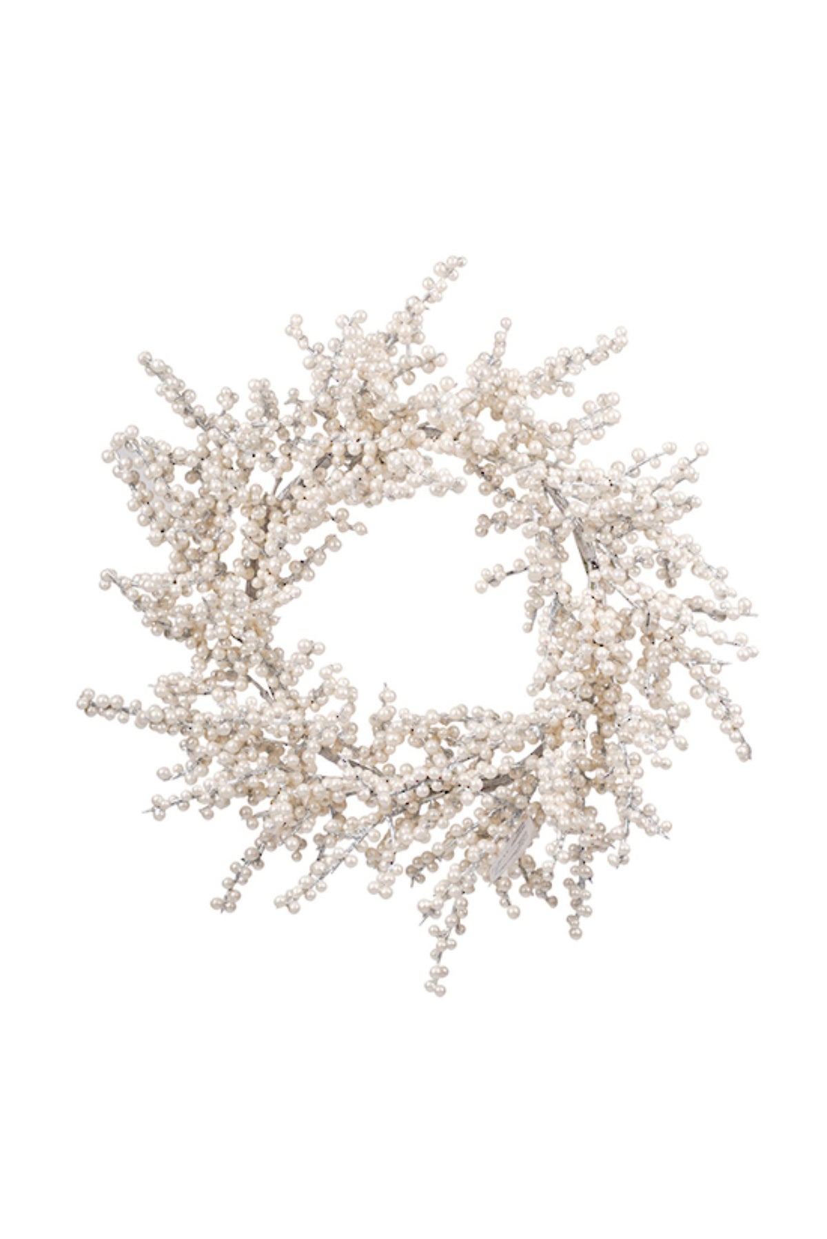All-white artificial wreath of pearly white berries and branches, 60cm across