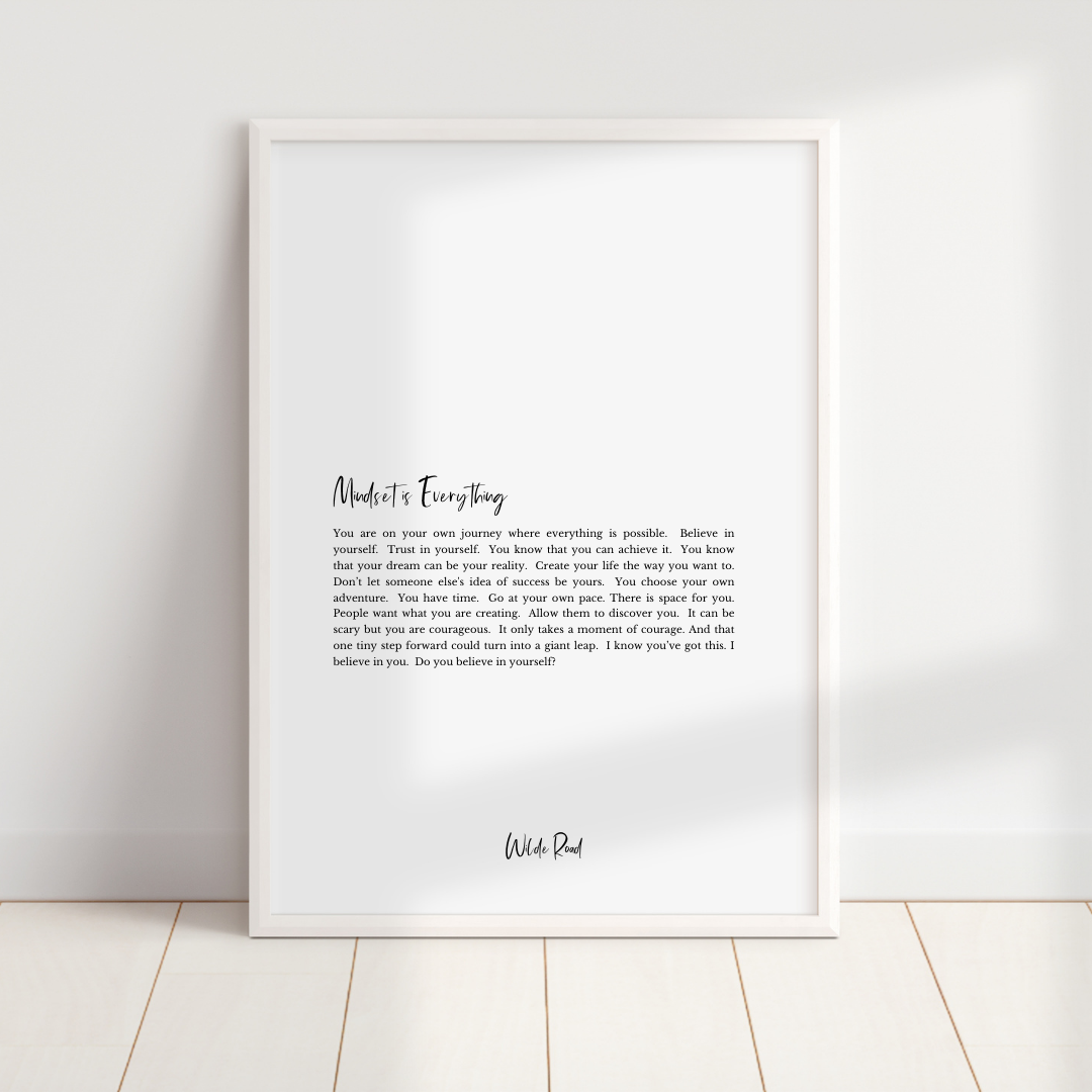 Wilde Road 'Mindset Is Everything' typography print, A4/A5 unframed wall art on textured matte stock