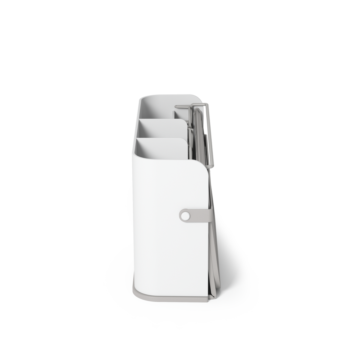 Umbra Sling dish rack folded closed, side view of the slim storage profile