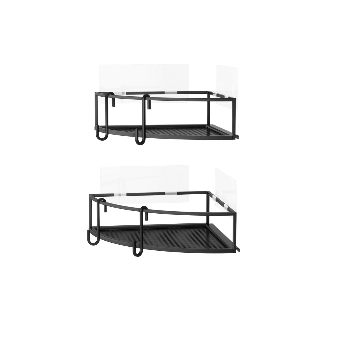 Two Umbra Cubiko corner bins in black, wire frames with perforated bases