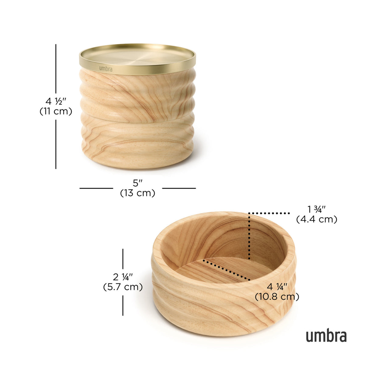 Umbra Tesora storage box dimension diagram, 13cm wide and 11cm high