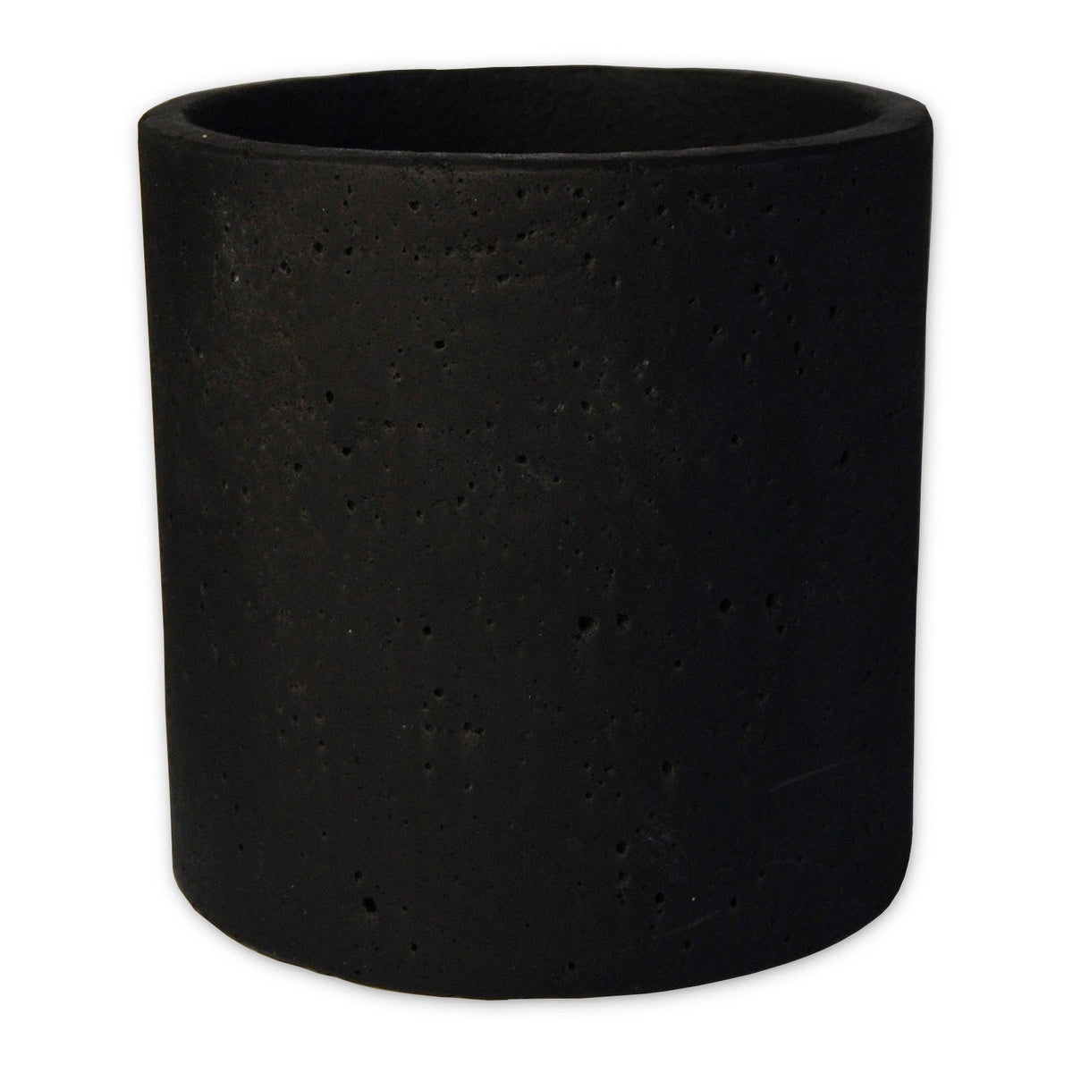 Large black concrete pot on a neutral background
