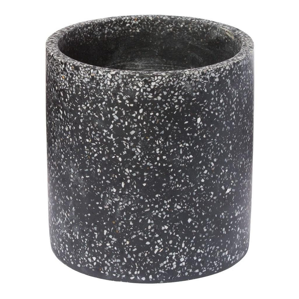 Zakkia terrazzo pot in black, front view