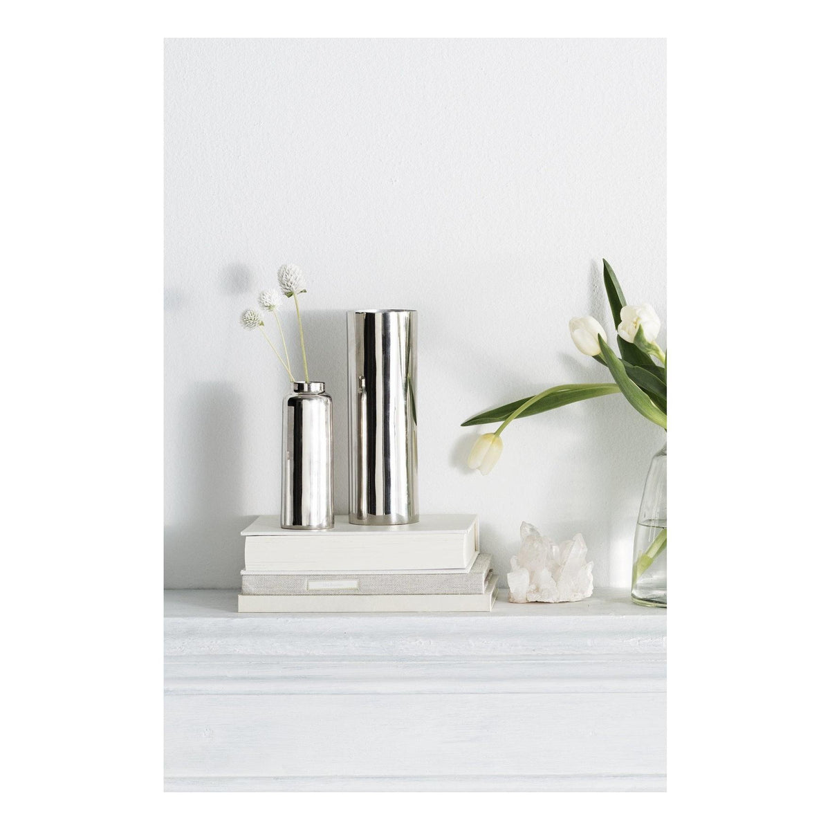 Bottle bud vase in silver, front view