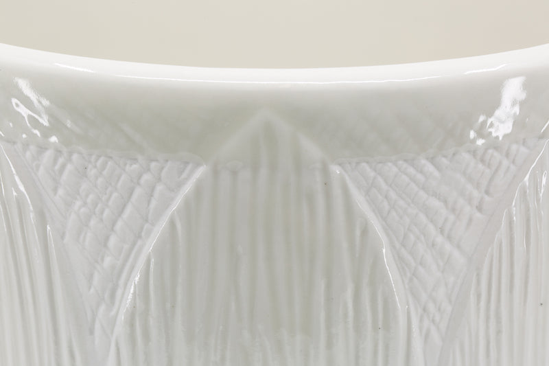 A close up of a Zakkia Kapok Pot - Set of 3 - White with a pattern on it.