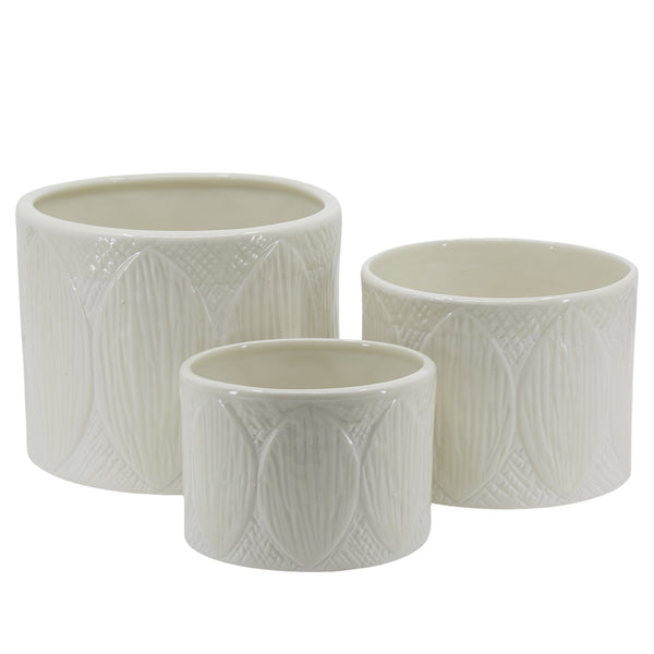 Three Kapok Pots - Set of 3 - White from the Zakkia collection on a white background.
