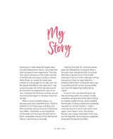 A page from a magazine with the words 'my story' and Raw & Free lifestyle books on it.