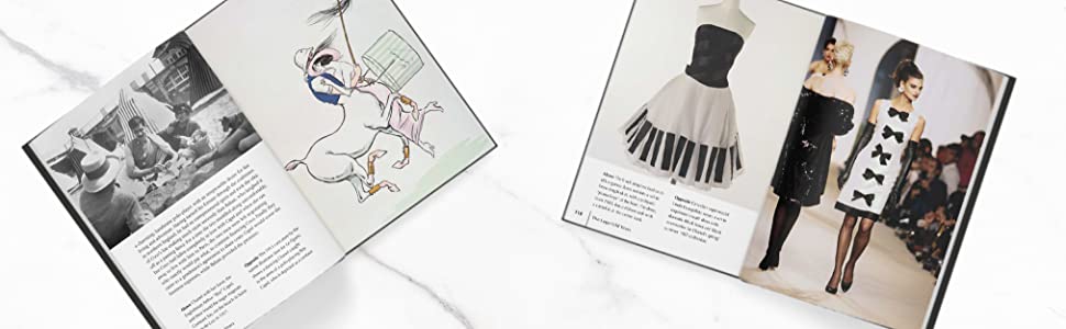 Open spreads from the Little Book of Chanel with archive photos and garment images