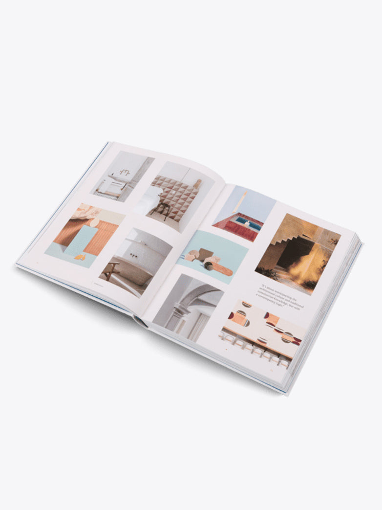 An open book showcasing The New Mediterranean aesthetics and interior design through minimalistic furniture and objects. (Brand: Gestalten)