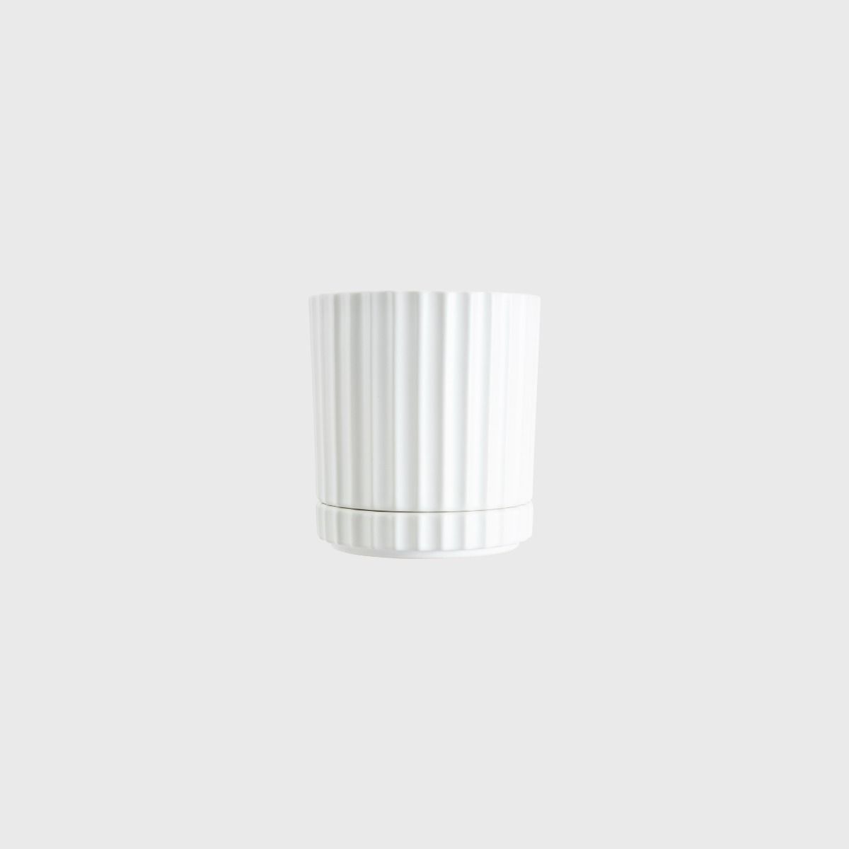 Athens Planter White – Ribbed Ceramic Pot with Drainage & Saucer
