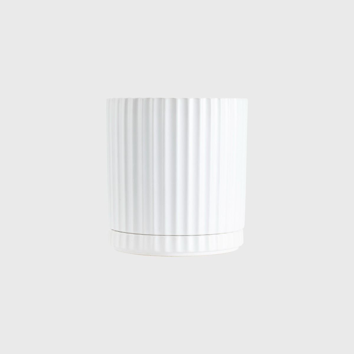 Athens Planter White – Ribbed Ceramic Pot with Drainage & Saucer