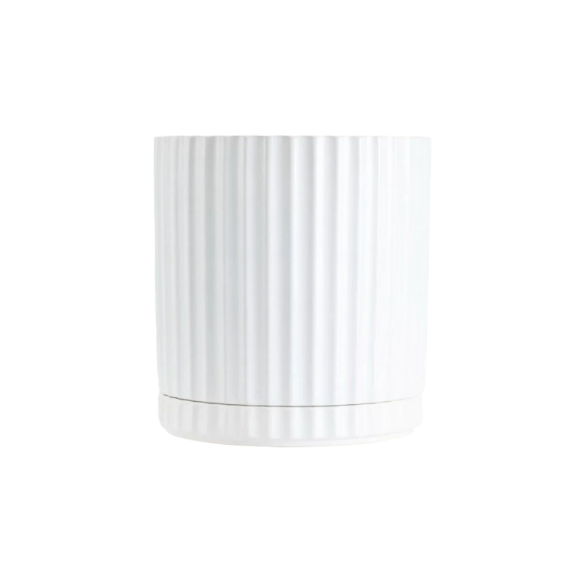 Athens Planter White – Ribbed Ceramic Pot with Drainage & Saucer