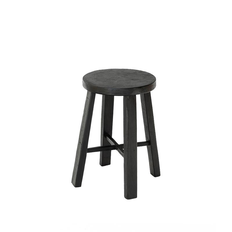 Teak stool black 45cm on a white background