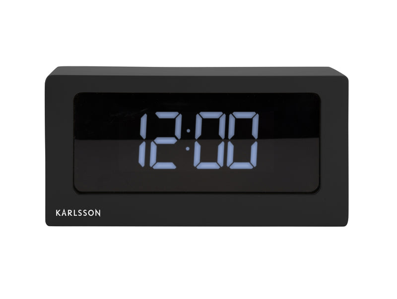 A minimalist Karlsson alarm clock with LED display, available in various options, showcased against a white background.