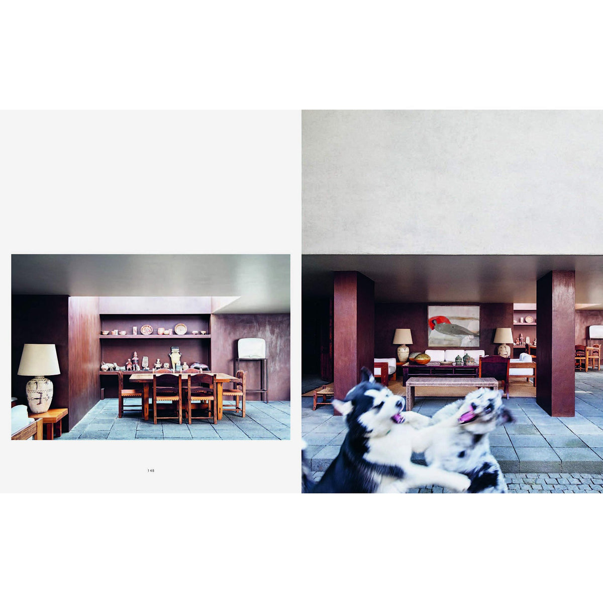 Two pages of the book "Resident Dog Volume 2 | Nicole England" showing a dog and a living room.