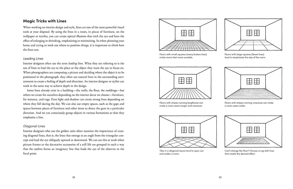 The Interior Design Handbook page spread showing a room drawing
