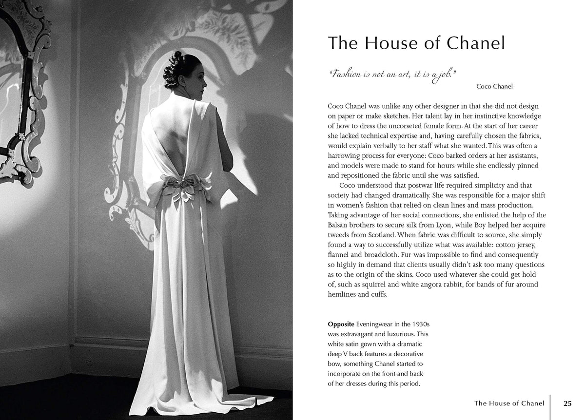 The House of Chanel spread with a photo of a woman in a white bias-cut gown