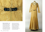 A page from the Little Book of Chanel showcasing a yellow lace dress with a beaded belt by Coco Chanel.
