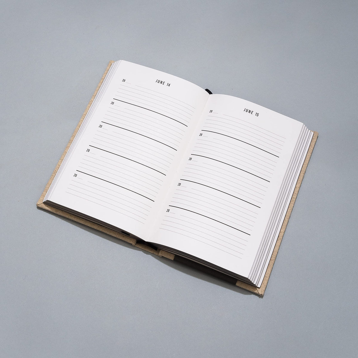 Open One Line a Day journal resting on a grey surface