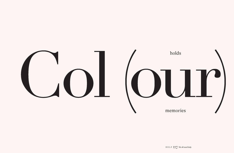 The word 'colour' is written in black and white on a pink background for the Australian Graphic Design Association's book design at Home | Victoria Alexander Books.