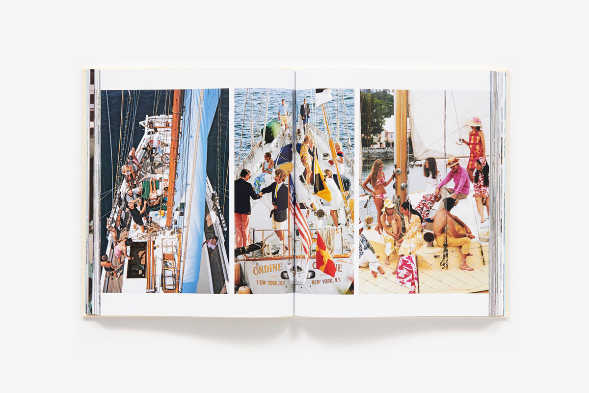 Slim Aarons Style page spread showing a boat photograph