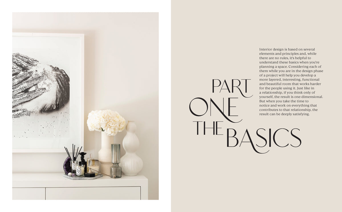 Live Luxe book page spread showing a room layout guide
