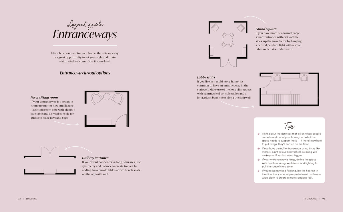 Live Luxe book page spread showing a renovated bedroom
