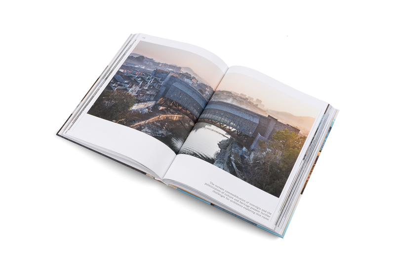 An open book featuring a photograph of a bridge, perfect for BEAUTY AND THE EAST enthusiasts and architects interested in Chinese architecture.