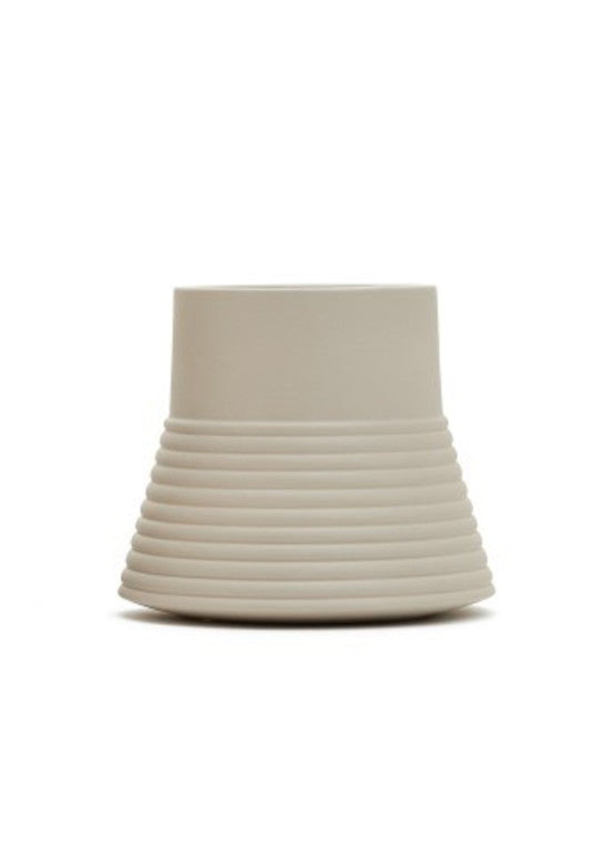 Hamburg Ribbed Ceramic Vase in sage green, a low tapered ceramic vase with horizontal ribbed bands around the lower half