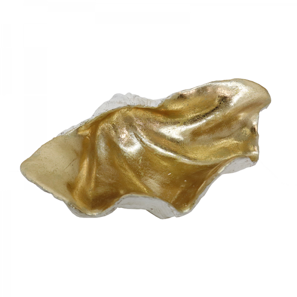 Clam shell bowl from above showing the deep folds of its champagne interior