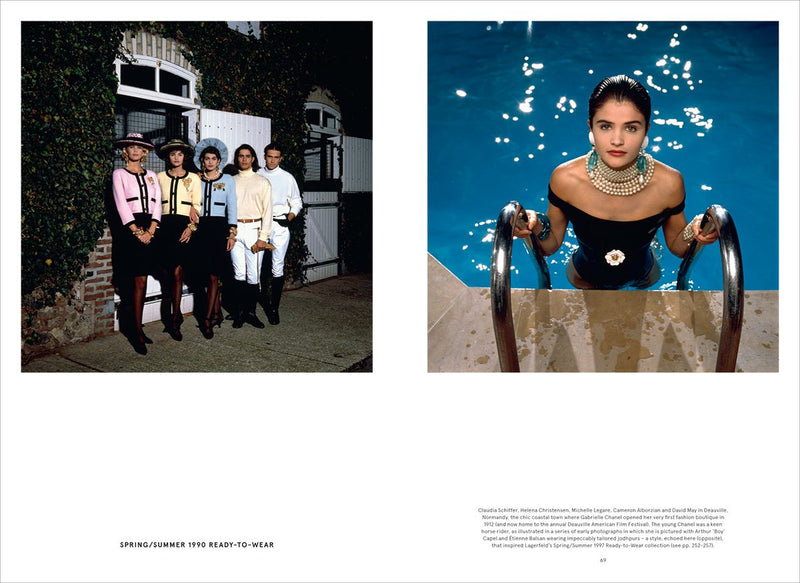 A picture of a woman in a swimsuit next to a pool, Chanel: The Karl Lagerfeld Campaigns.