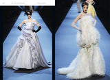 Two pictures of a woman in a white dress on a Dior Catwalk: The Complete Fashion Collections runway.