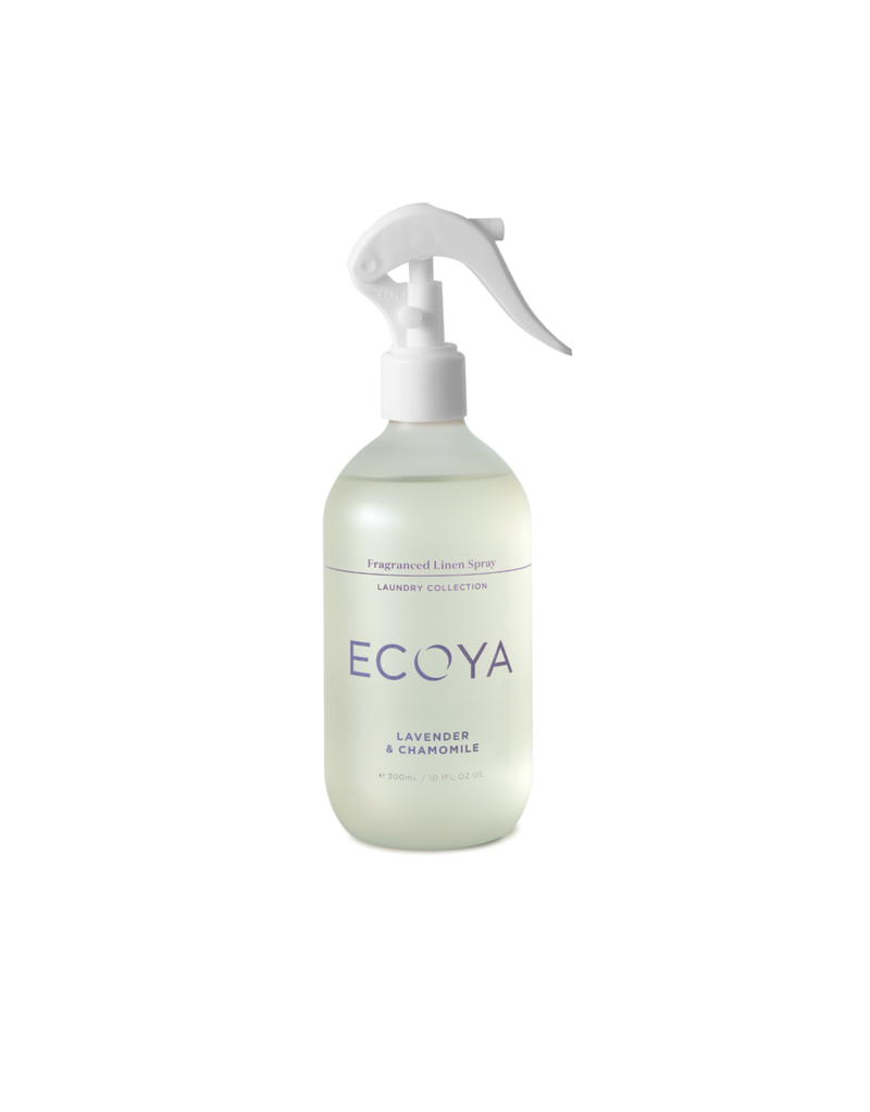 Ecoya laundry | linen spray with a white bottle design.