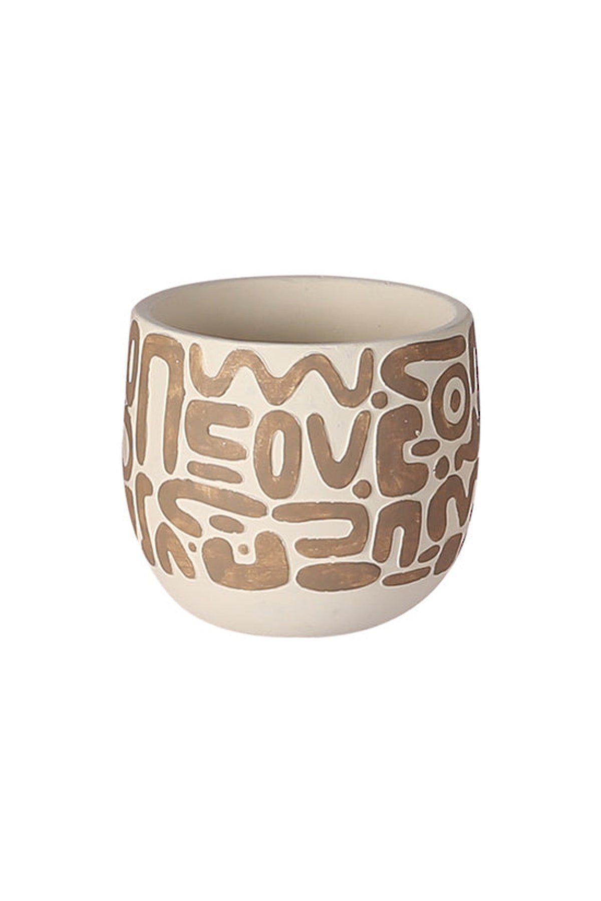 Large Lana planter in chalky cream, patterned with abstract brown squiggles and rounded shapes