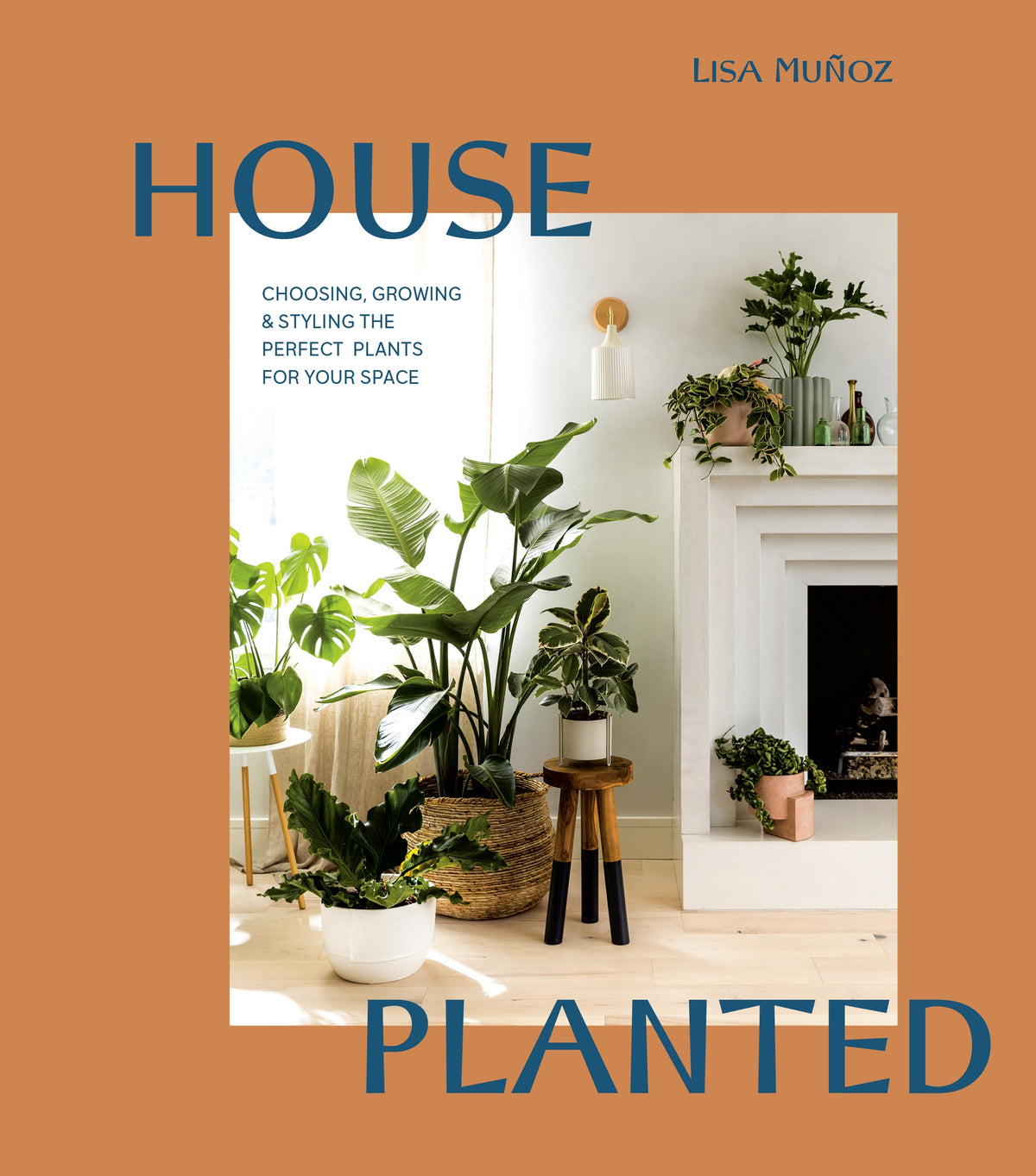 House Planted cover shown in terracotta with the title in blue around a photo of pot plants