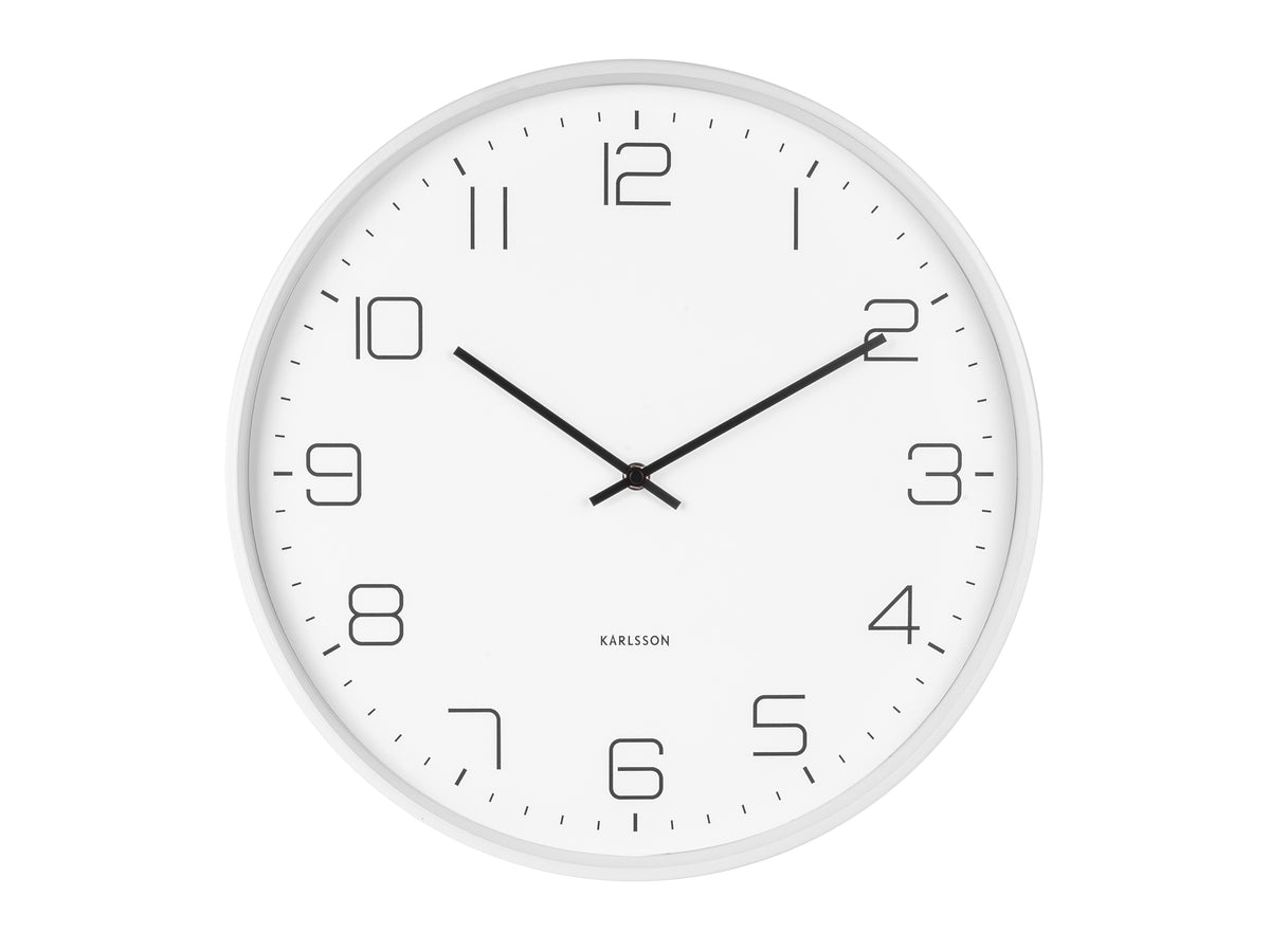 Karlsson Lofty Wall Clock in matte white, angled view against a white background