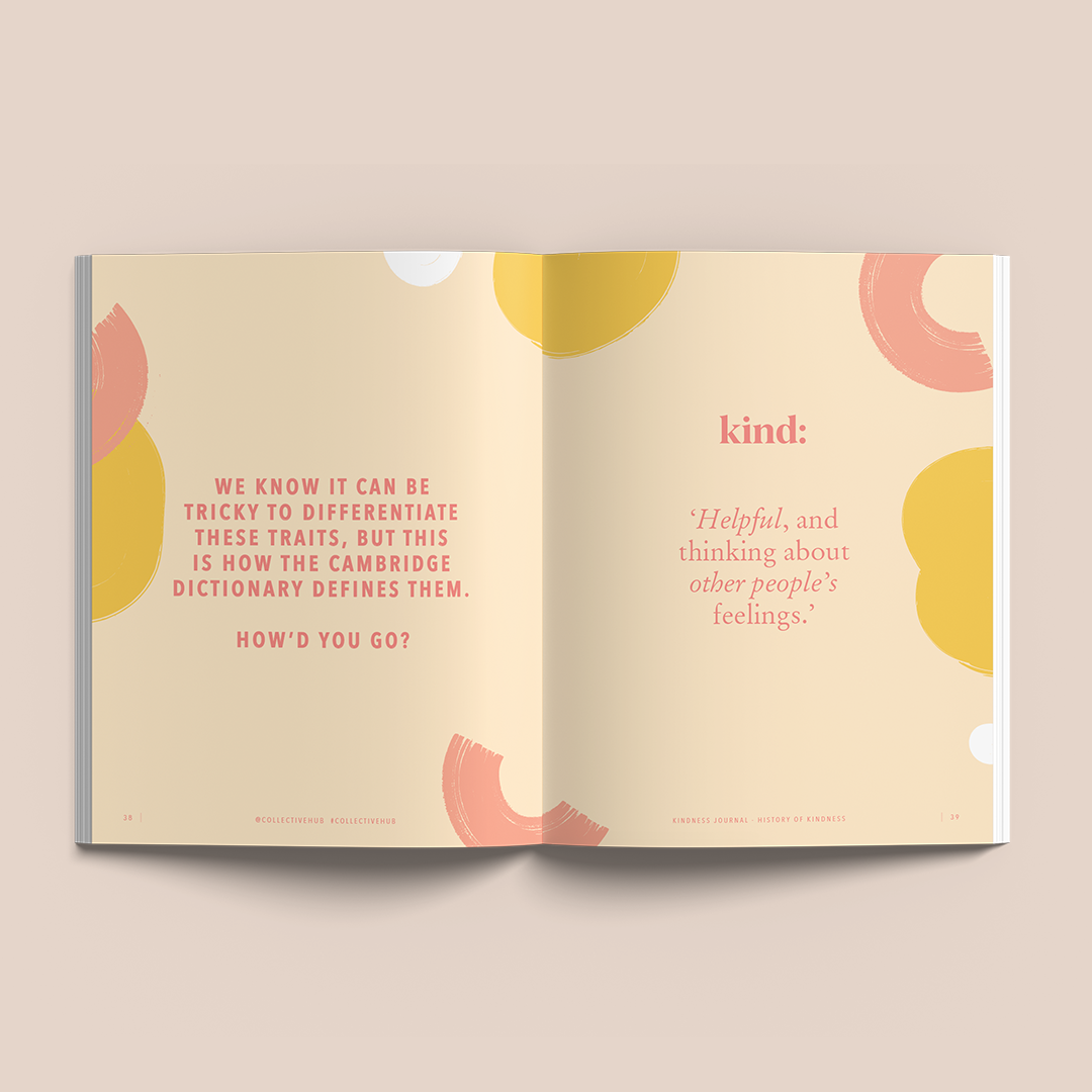 Open spread with a quote on yellow patterned pages