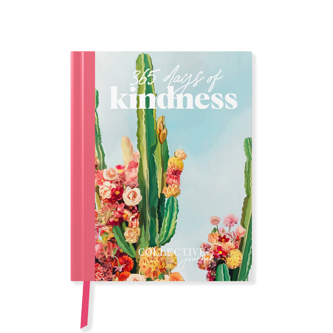 The Kindness Journal cover with cactus and flowers on pale blue