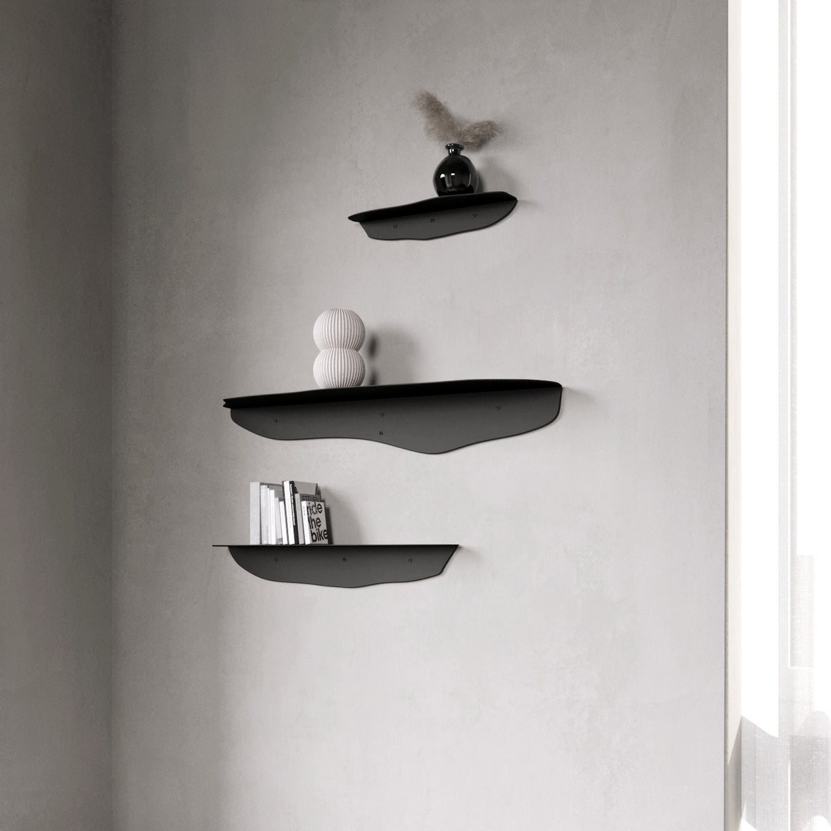 FOLD Wavy Shelf in white styled with decor by Made of Tomorrow