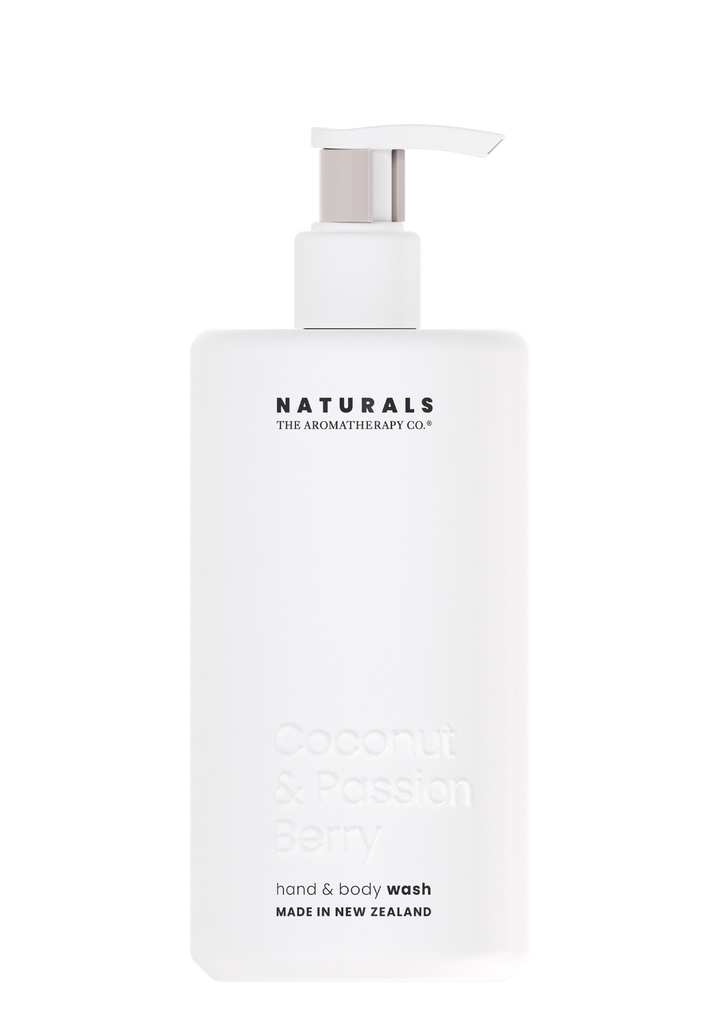 Naturals Coconut & Passion Berry hand and body wash in a white pump bottle on a white background