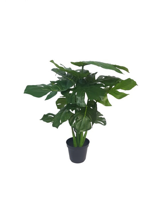An Artificial Flora Split Leaf Philo Potted showcasing greenery on a white background.