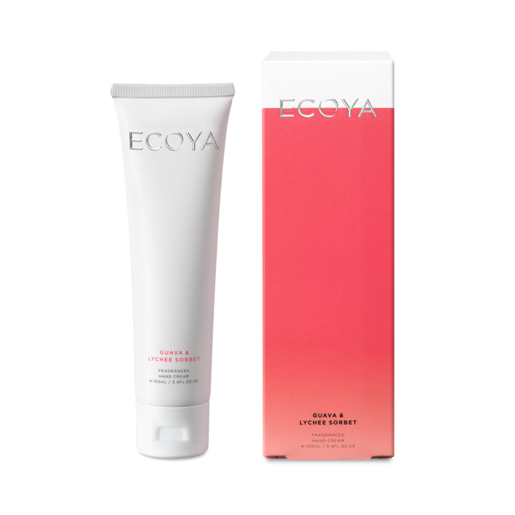 Ecoya fragranced handcream with a pink tube and box, perfect for gifting.