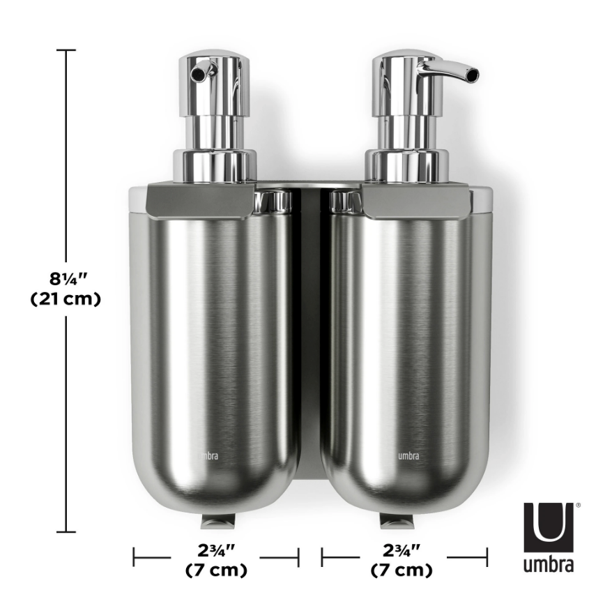 Umbra Junip double wall soap pump dimensions, each 7cm wide and 21cm high