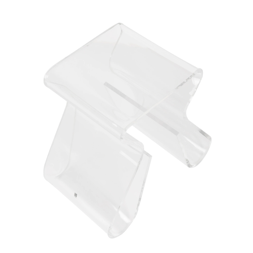 Magino stool angled from above, showing the folded acrylic rack