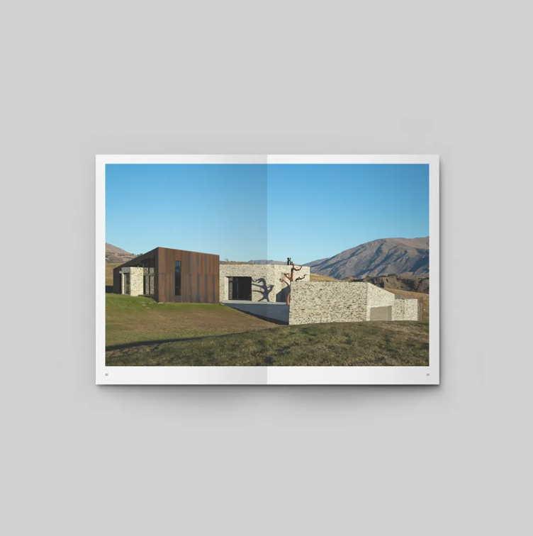 Cape to Bluff spread showing a coastal New Zealand bach from the architecture book