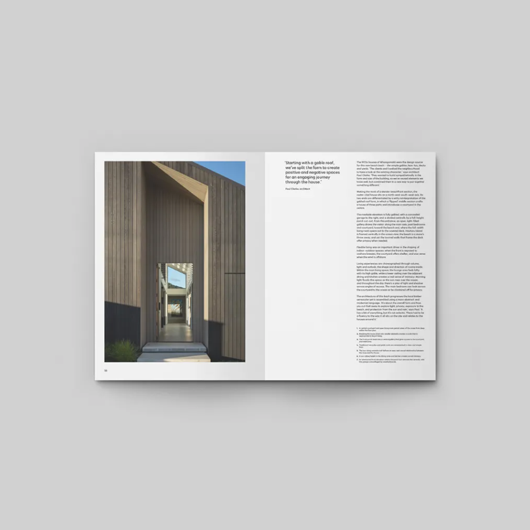 Cape to Bluff page spread showing a New Zealand home shaped by its landscape