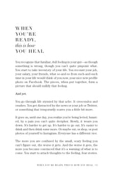 A psychology-inspired page featuring Brianna Wiest's "When You're Ready, This Is How You Heal" encourages healing through journalling.