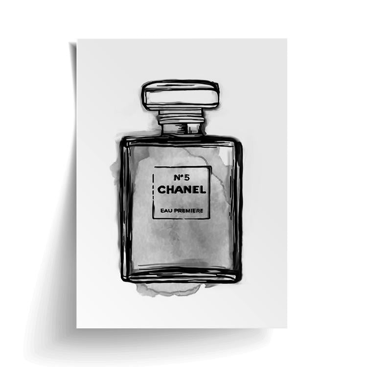 Unframed Chanel perfume bottle print with a curled corner