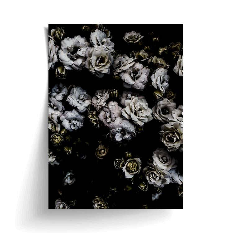 White Flowers print unframed, with a lifted corner