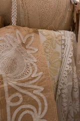 A collection of lace and embroidery elements beautifully arranged on a table, Home | Victoria Alexander Books.